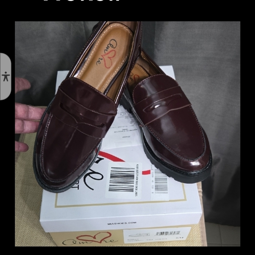 Women's Burgundy Patent Penny Loafers - Picture 4 of 5